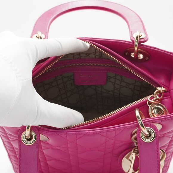 Pre-owned Dior Hot Pink Cannage Lamb Lady Dior 2-Way Handbag - Picture 4 of 7